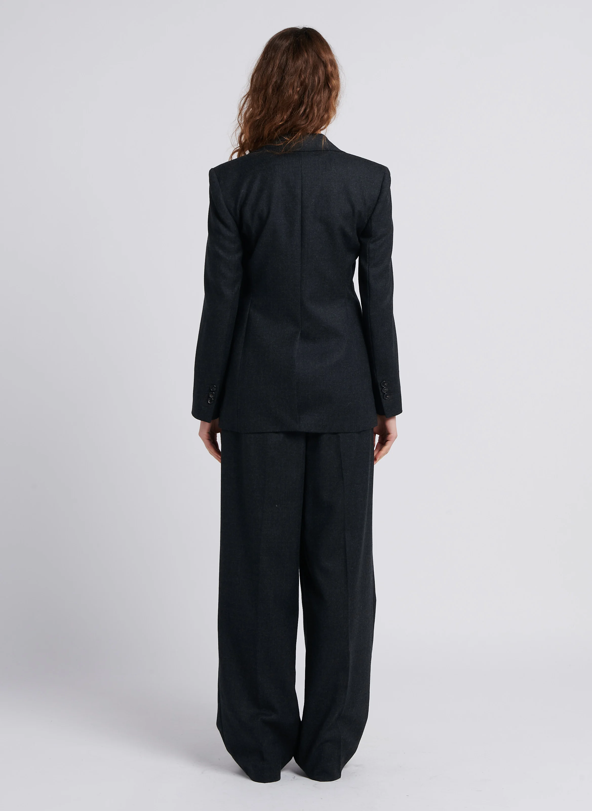 Pantalon large à pinces en laine| Gris