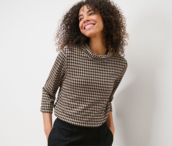 Sweatshirt mit 3/4-Arm, Hahnentritt