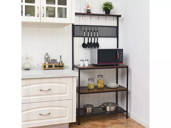 Etagère pour four à micro-ondes support avec 11 crochets et 1 panneau en grille rangement