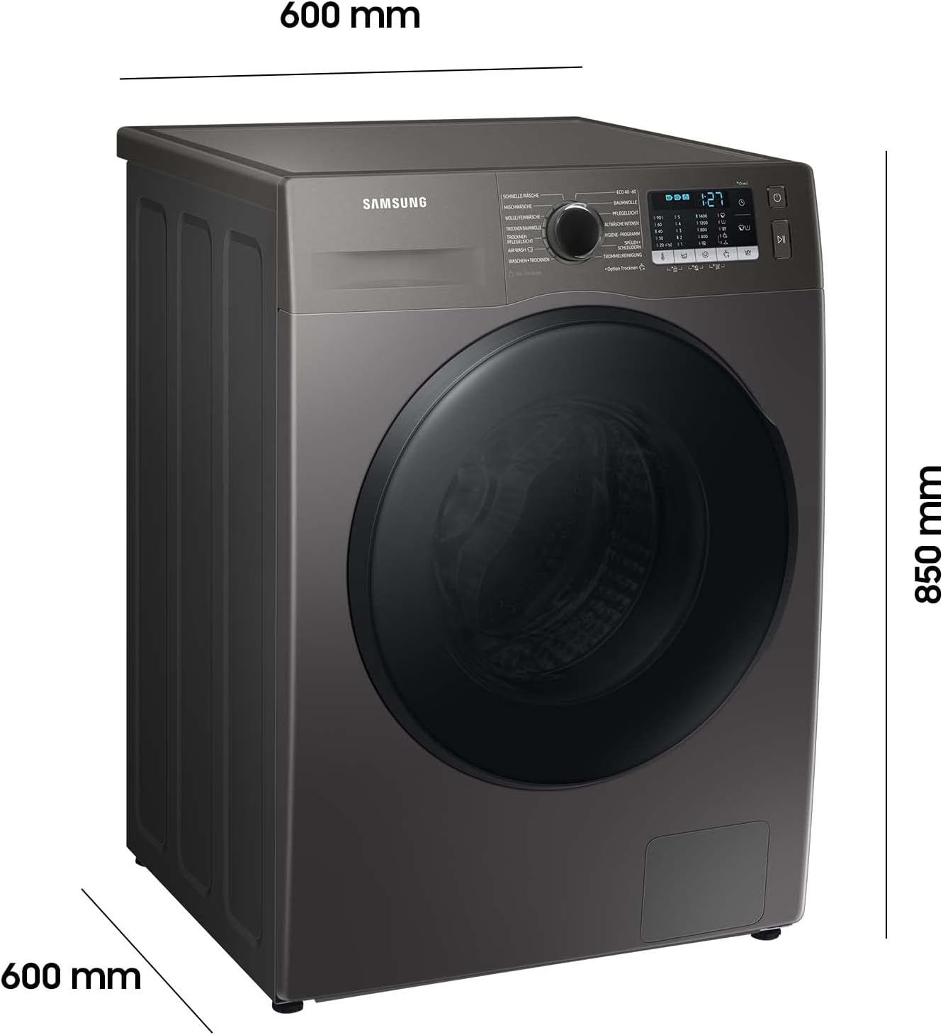 Samsung WD8ETA049BX/EG Waschtrockner, 8/5 kg, 1400 U/min, Ecobubble, AirWash, Hygiene-Dampfprogramm, Inox