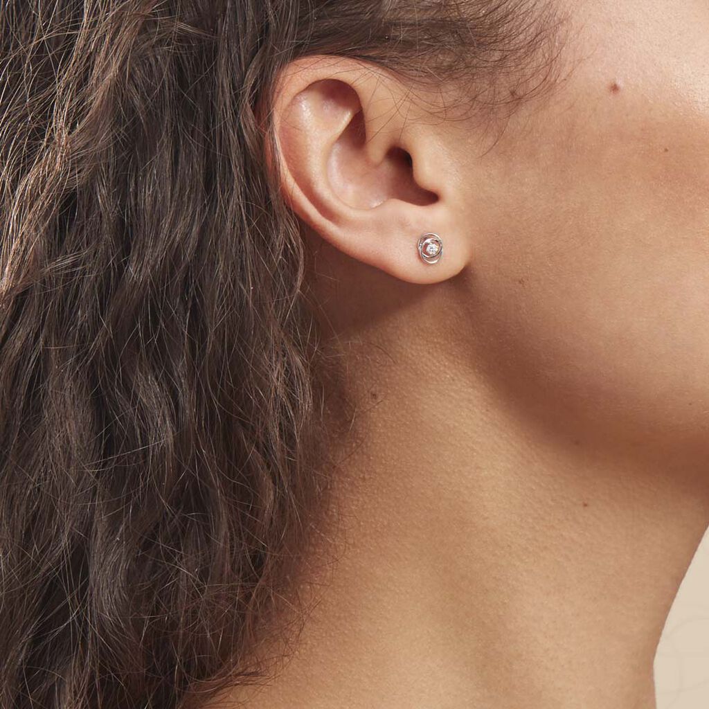 Boucles D'oreilles Puces Nid Amour Or Blanc Diamant