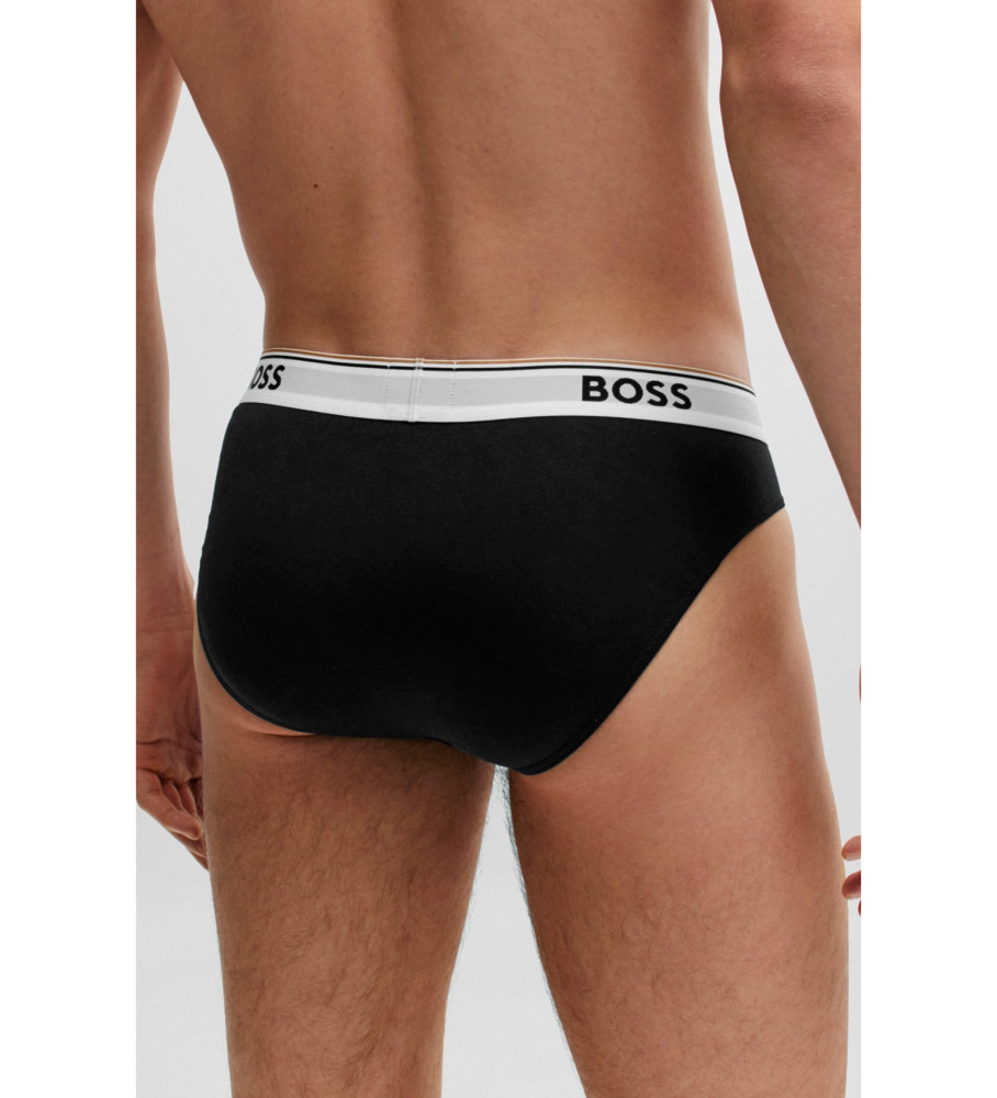 Cuecas BOSS Pack com 3 unidades, cós com logo nas cores verde, azul-marinho e preto.