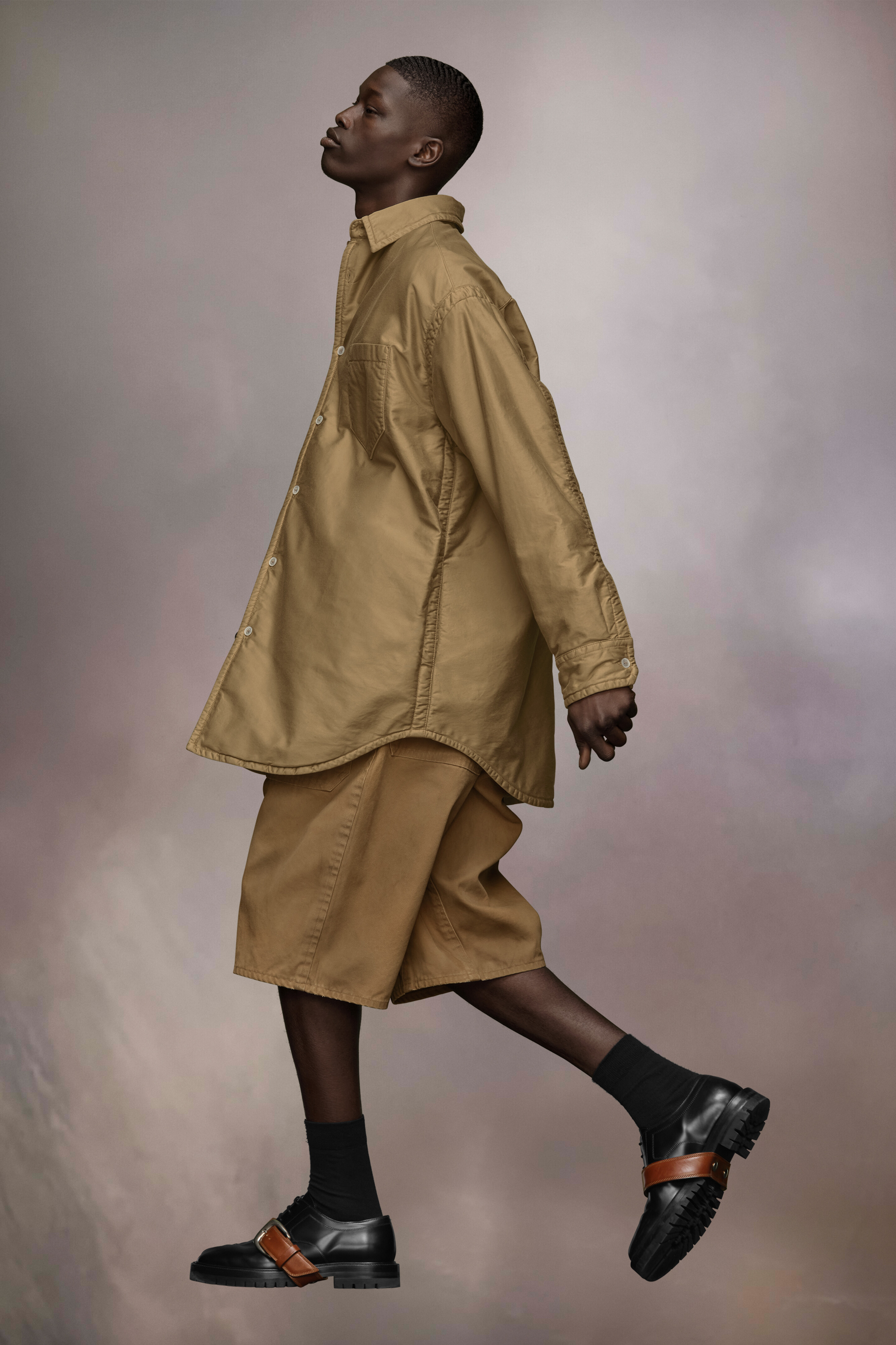 Chemise rembourrée en satin de coton Camel