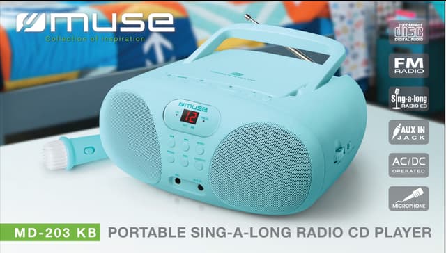 MD-203 KB Radioafspiller FM med CD Aux Mic. Turkis