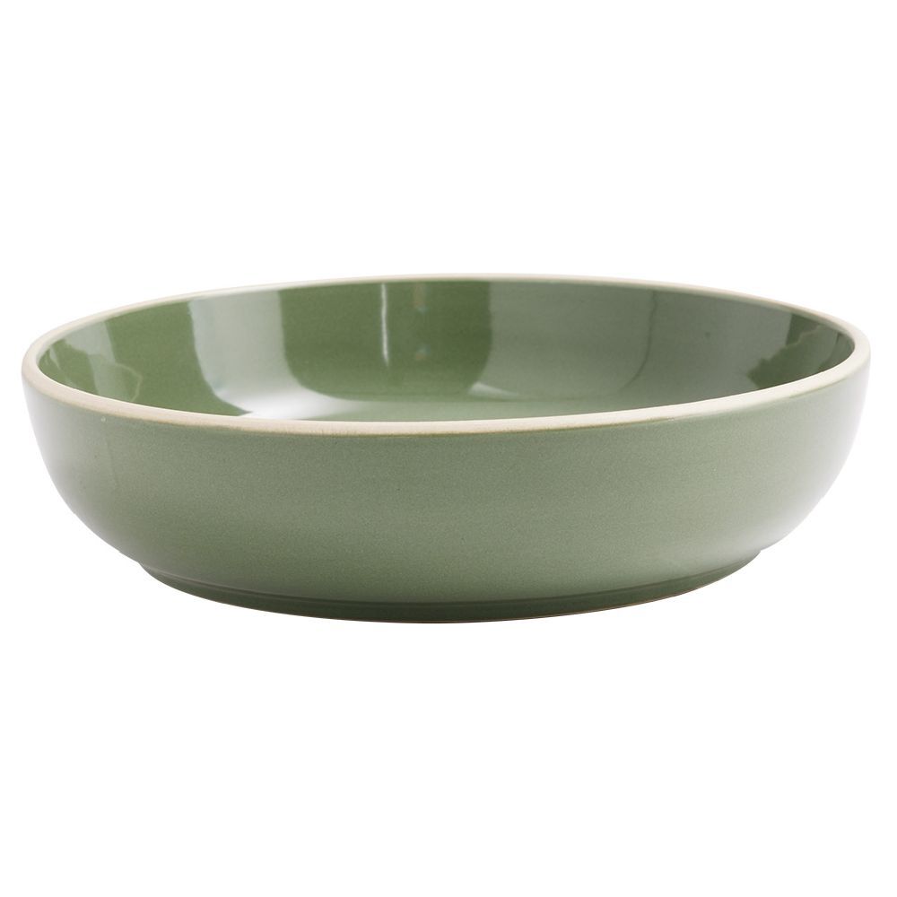Assiette creuse faïence vert avec liseré crème