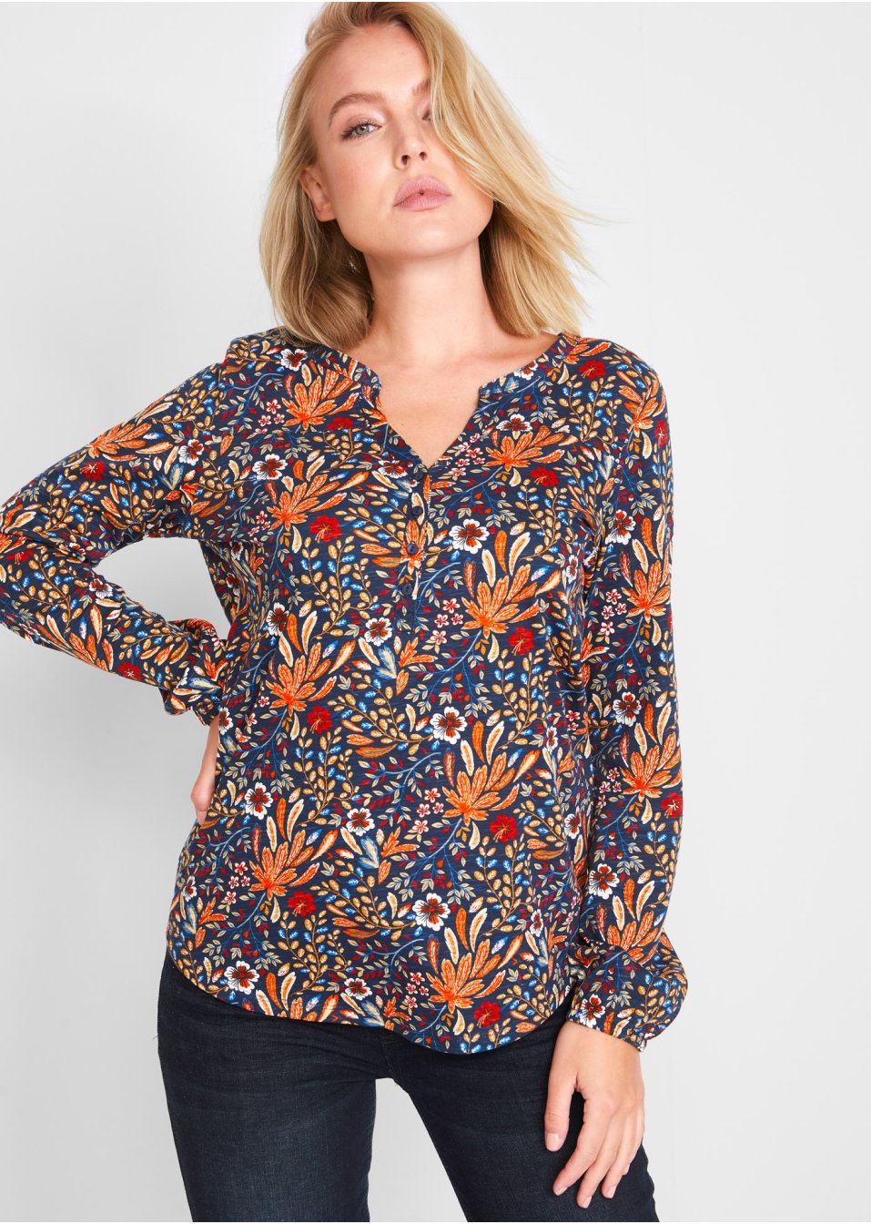 T-shirt tunique imprimé, manches longues