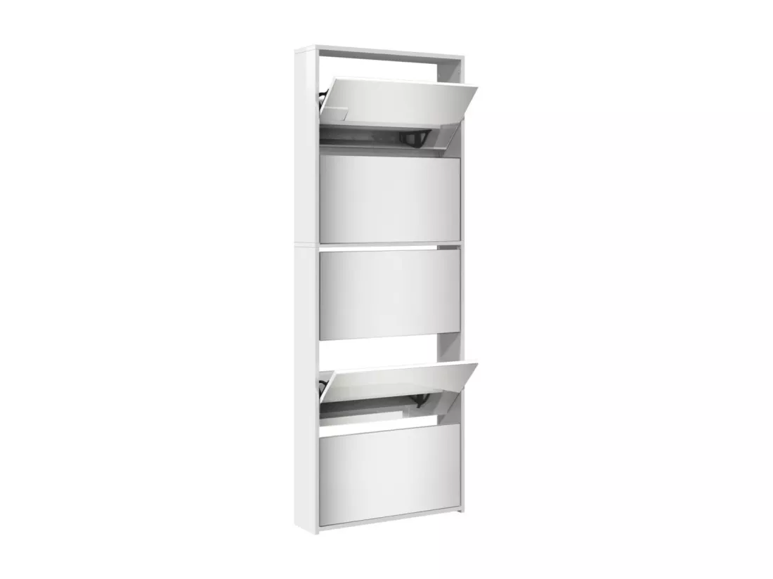Armoire à chaussures 5 portes rabattables avec miroir Ranka H 170cm – Design moderne et élégant-Couleur Blanc brillant