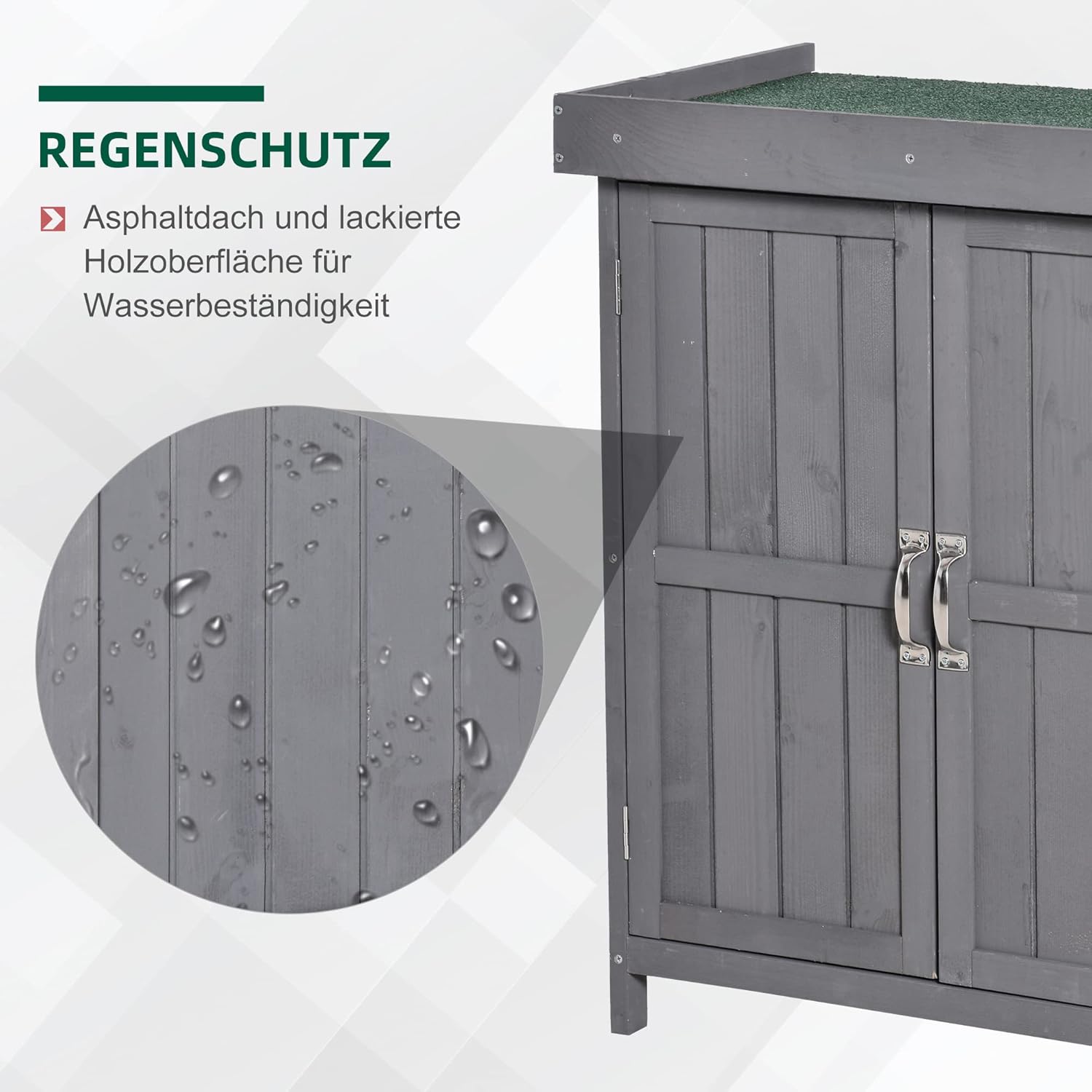 Outsunny Gartenschrank Tannenholz, Geräteschuppen wetterfest 74x43x88cm, Gerätehaus mit Doppeltür, 2 Fächern, Geräteschrank, Gartenhaus Werkzeugschrank Gartenschuppen für Garten, Terrasse, Dunkelgrau
