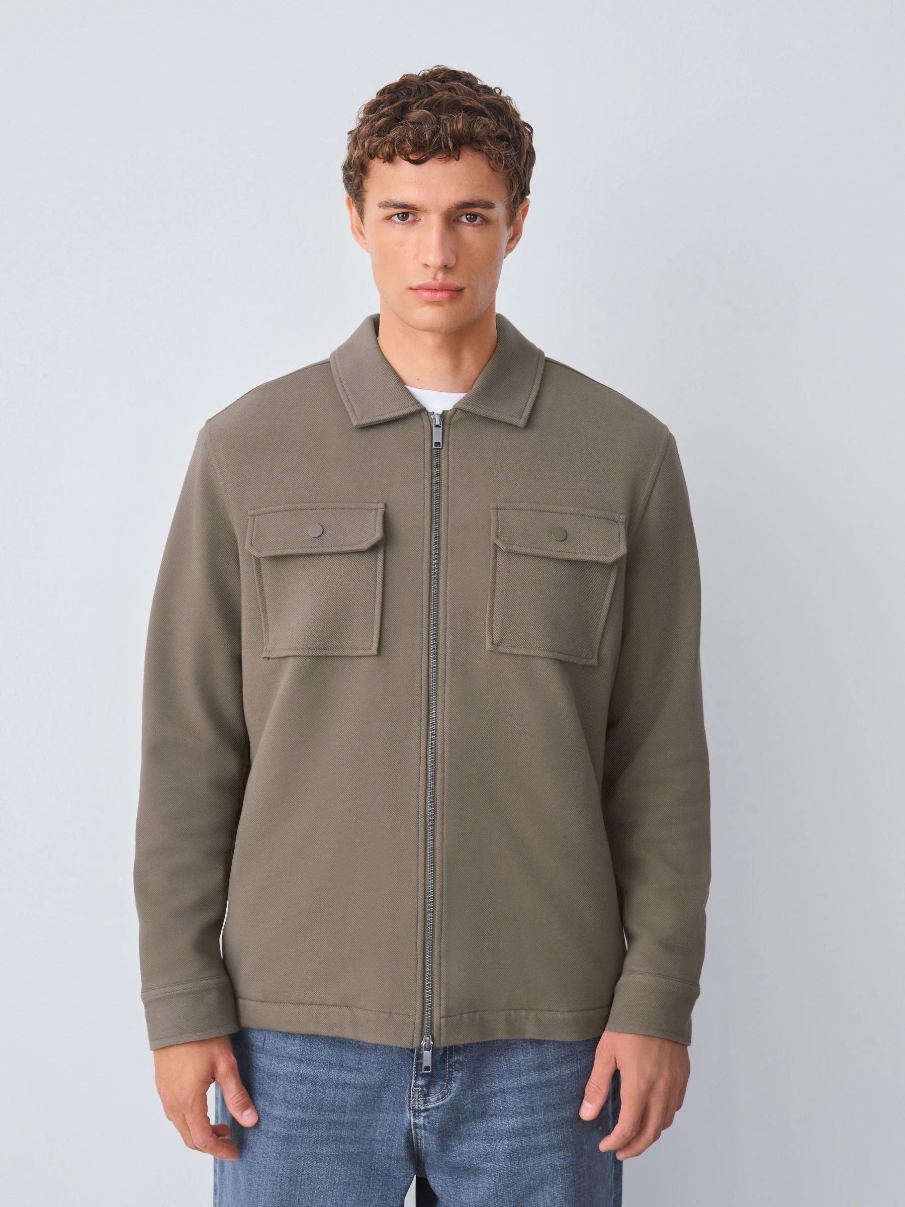 Naturel bruin - Zonder capuchon. - Borg overshirt met fleecevoering