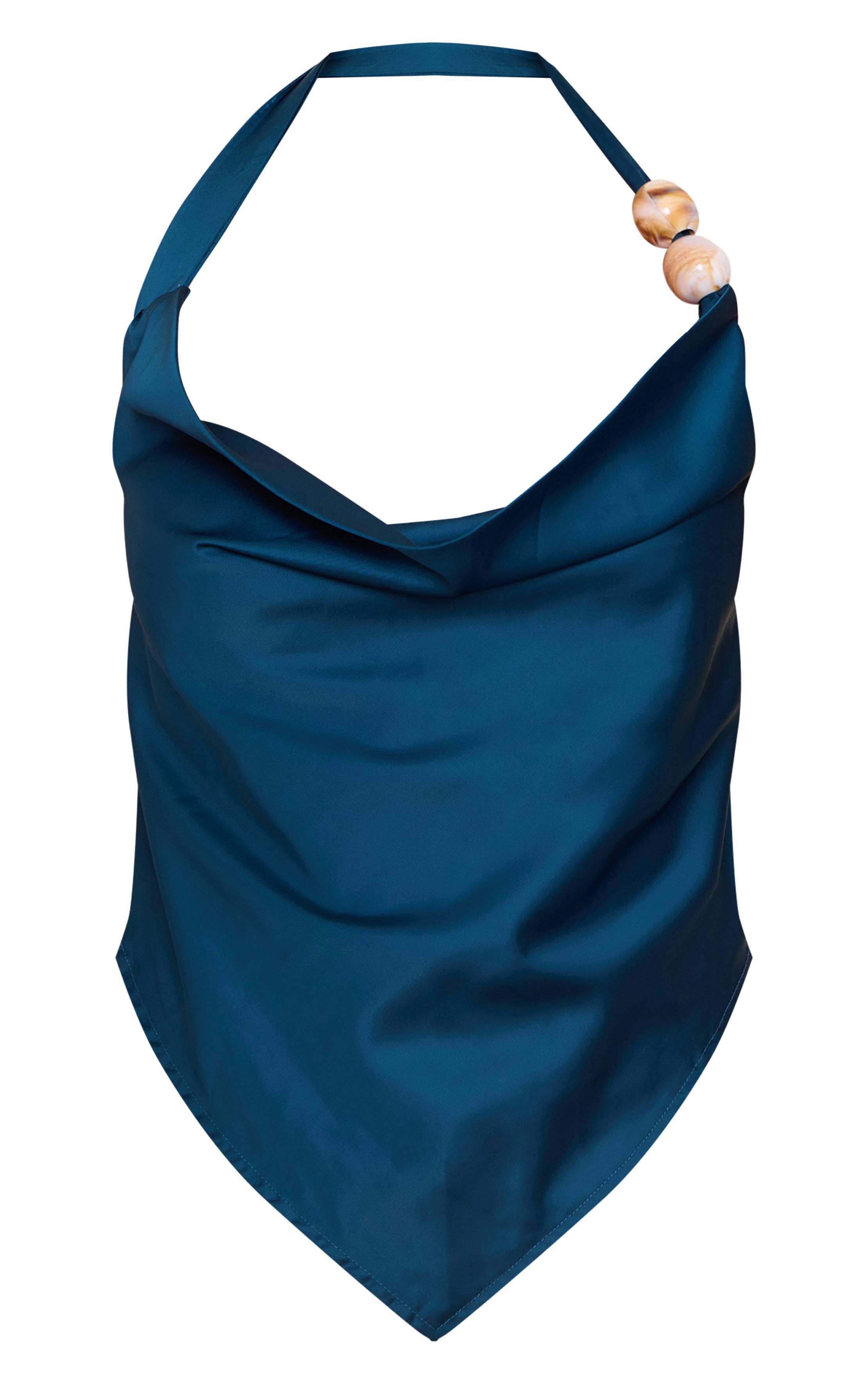 Vert Turquoise Haut Dos Nu En Satin Avec Détails De Perles