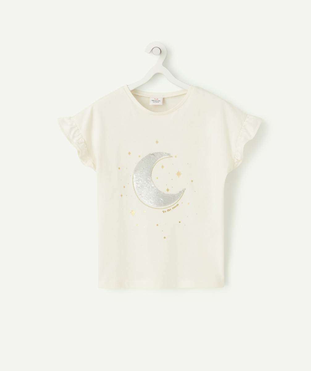 T-SHIRT FILLE EN COTON BIOLOGIQUE ÉCRU AVEC SEQUINS RÉVERSIBLES