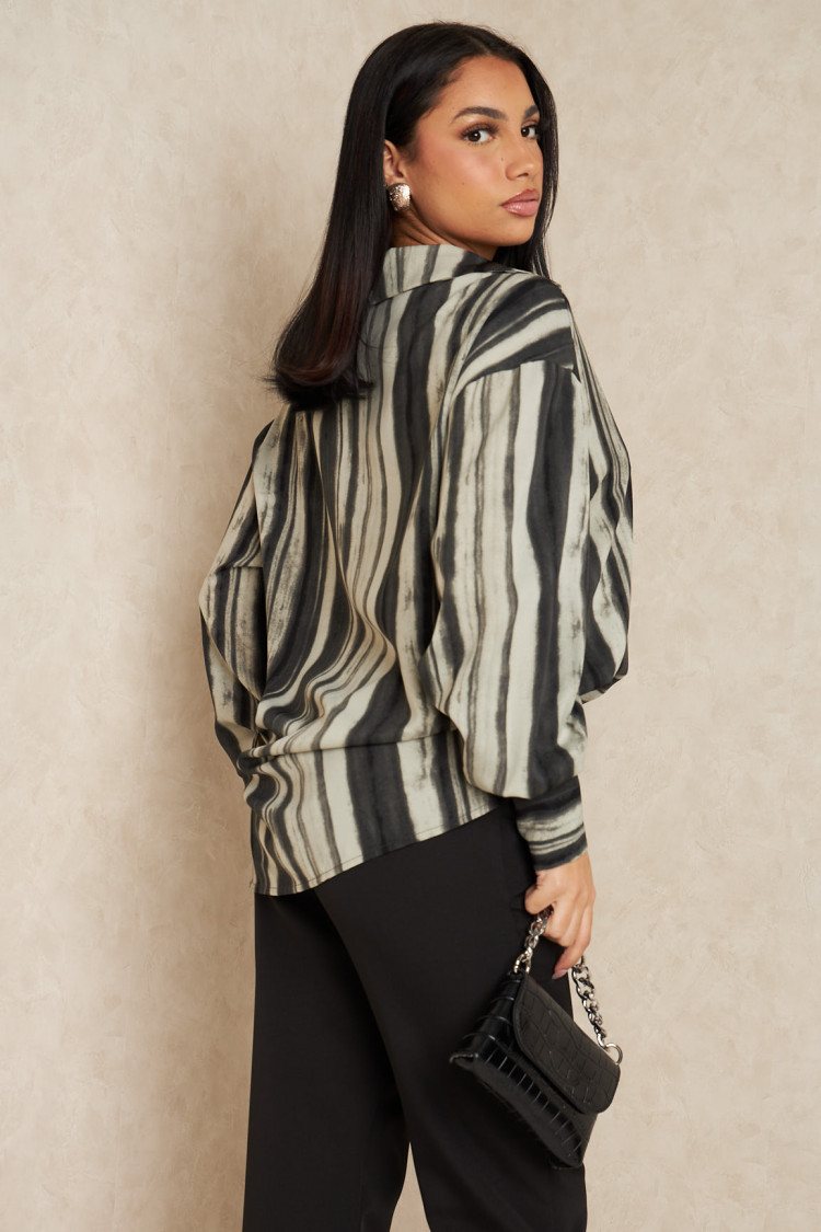 Chemise à rayure bicolore noire et beige