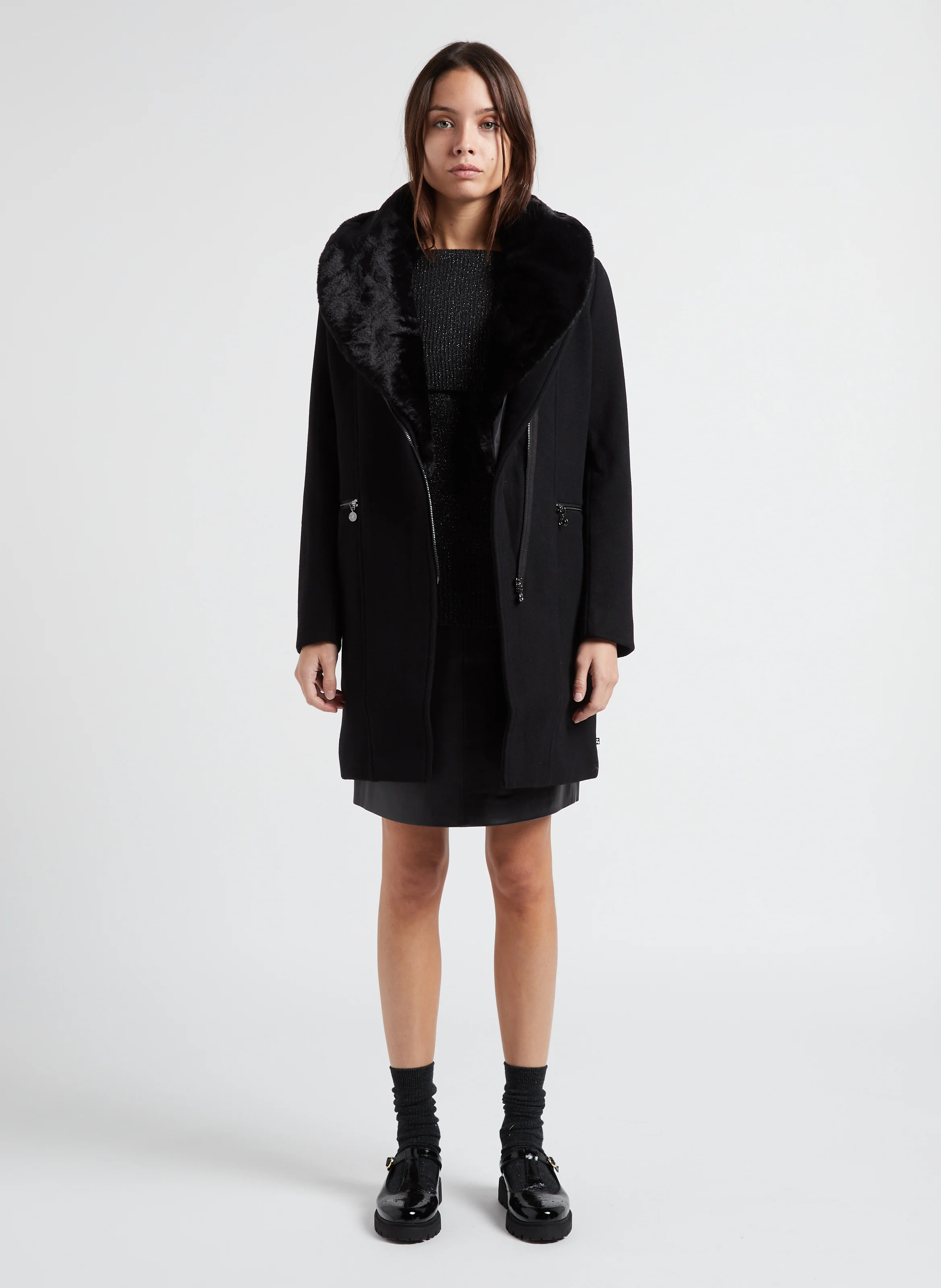 PHILINE - Manteau col tailleur en laine mélangée | Noir
