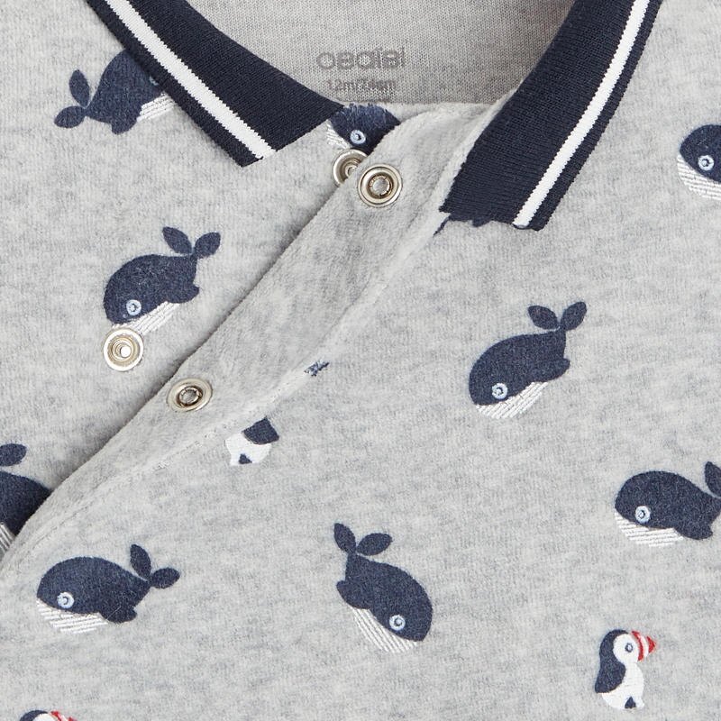 Dors-bien velours baleines et pingouins gris bébé garçon Gris ou noir