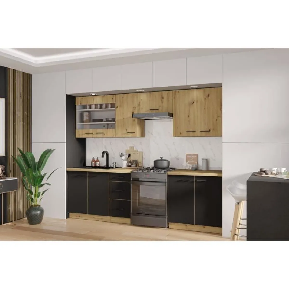 Cuisine Cstore Modena - Chêne Artisan/Noir - 2m60