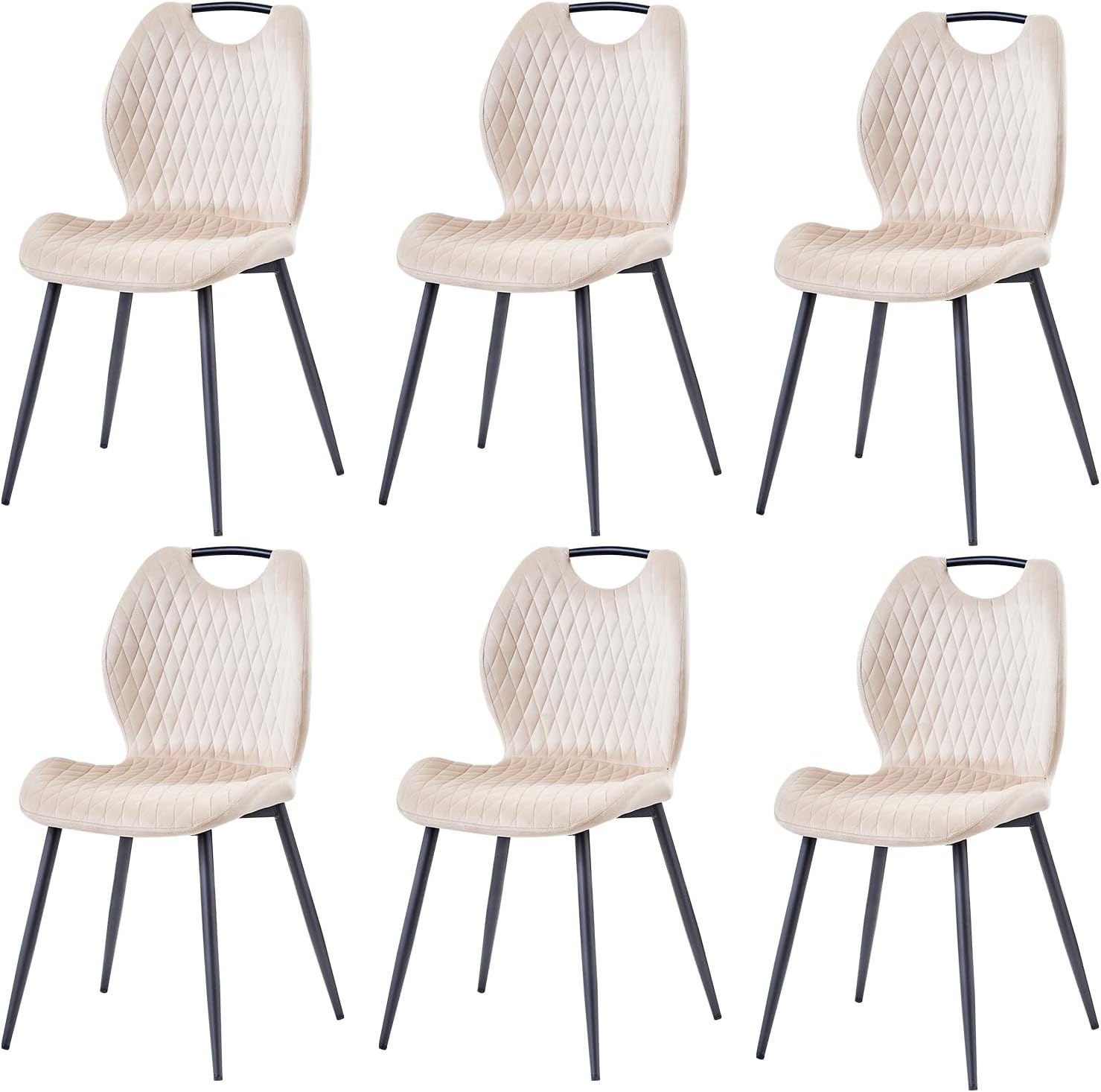 Esszimmerstühle, 6er-Set, Küchenstühle, Polsterstühle, Wohnzimmerstühle, Stoffrückenlehnen und Metallbeine, geeignet für Esszimmer, Küchen und Wohnzimmer,Beige