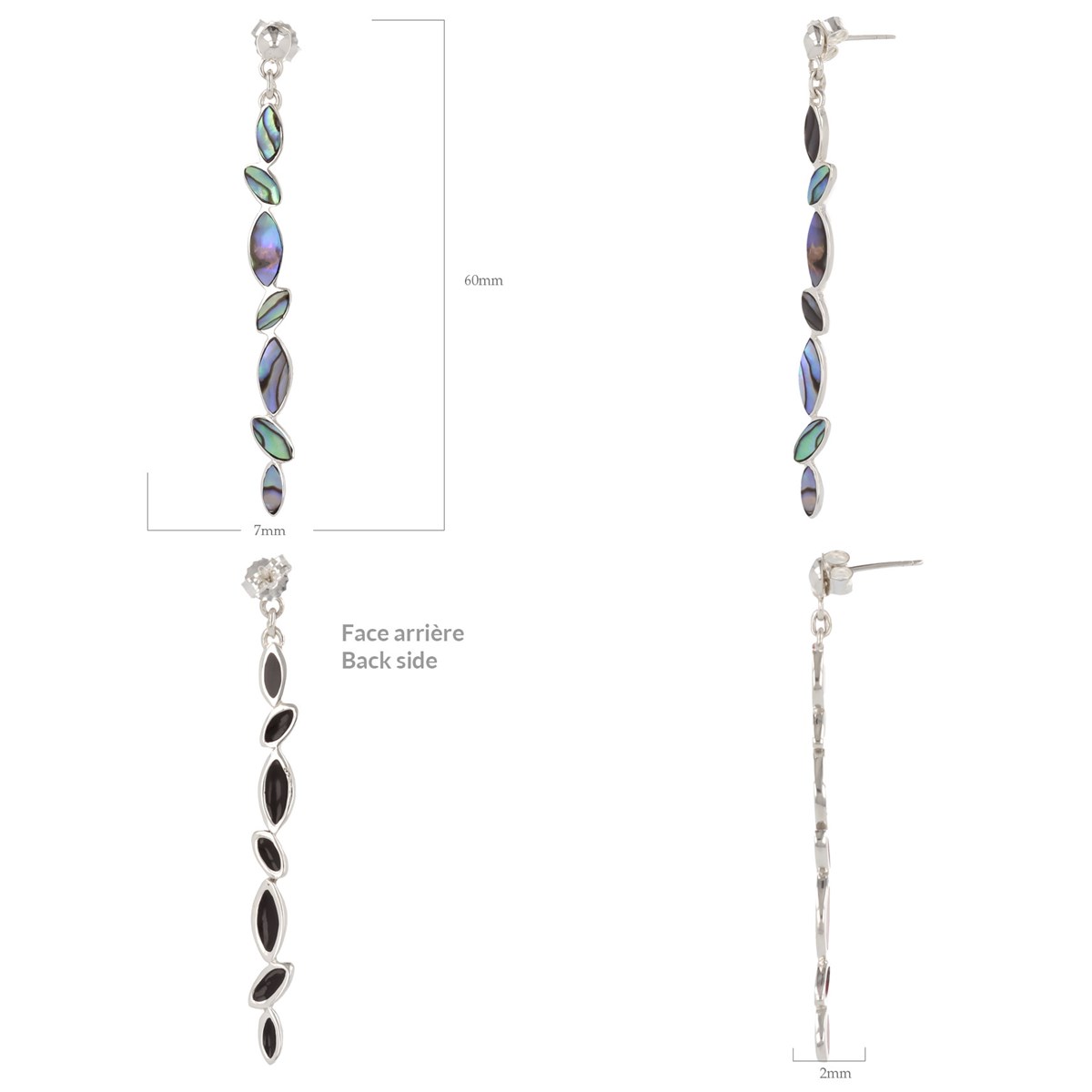 Boucles d'oreille pendantes en Argent massif 925 en Nacre Abalone | Boutique Aden