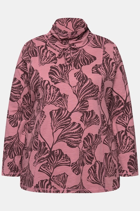 Shirt, Blätter, A-Linie, Stehkragen, Langarm