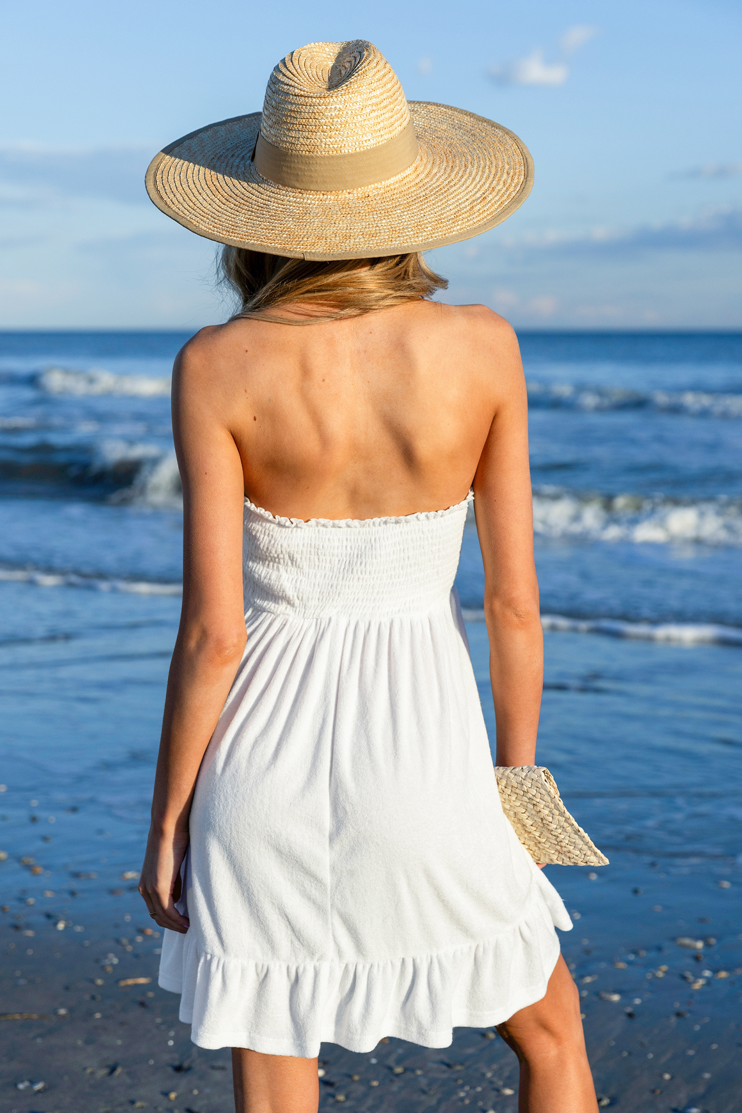 Robe tube cover up avec corsage à smocks blanche