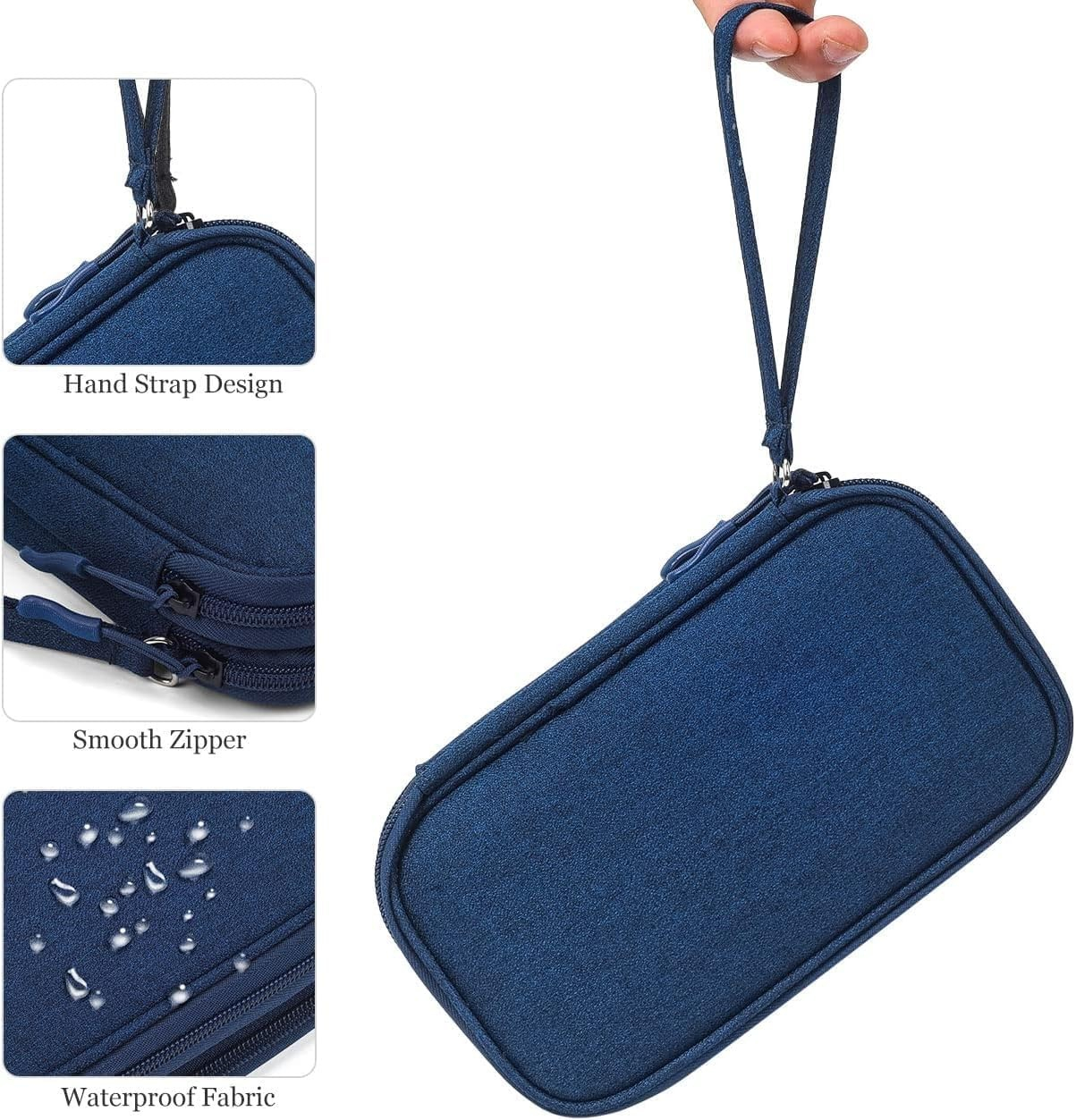 (21x12.5x6cm) Universal Nylon Tasche Reise Organizer für Smartphones / Ladekabel mit Doppel Reissverschluss - Blau
