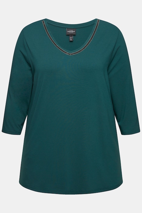 Shirt, Ziersteine, A-Linie, V-Ausschnitt, Langarm