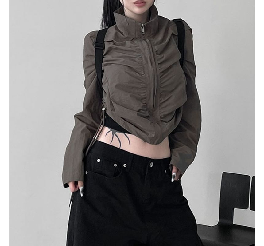 Trisica - Hoge hals, effen cropped jack met rits