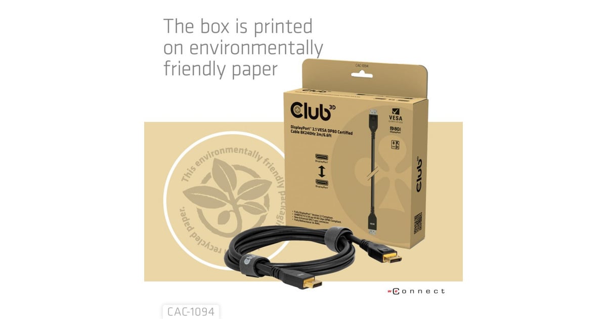 Club 3DDisplayPort 2.1 VESA DP80 Certified kabel 8K240Hz 2m  (Zwart)