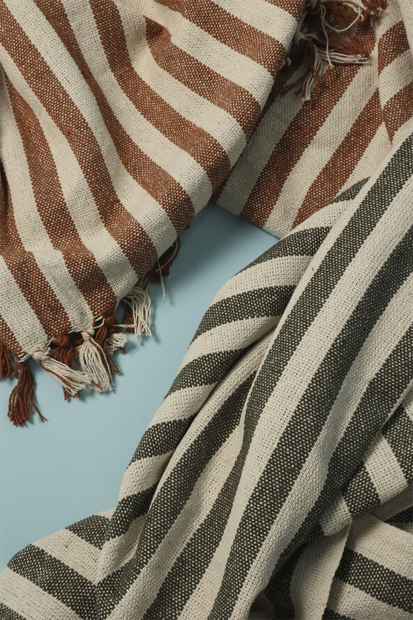 AU Maison Plaid, Stribet-Gylden Brun/Natur, 130x180 cm