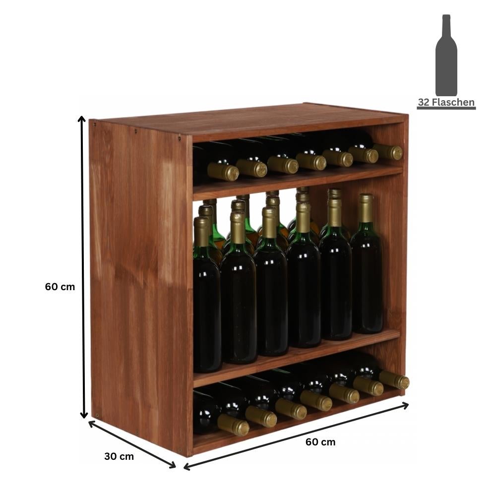 PROREGAL Modulair Wijnrek Vincellar Mod HxBxD 60 x 60 x 30 cm Staande Flessenmodule Voor 32 Flessen Massief Dennenhout Bruin Geolied