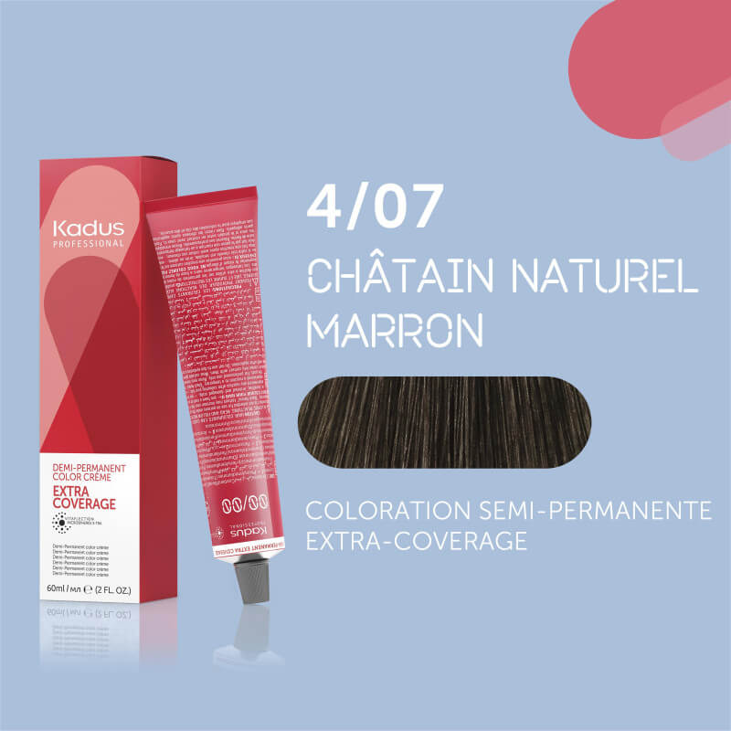 Coloration semi-permanente extra coverage 4/07 châtain naturel marron Kadus 60ML