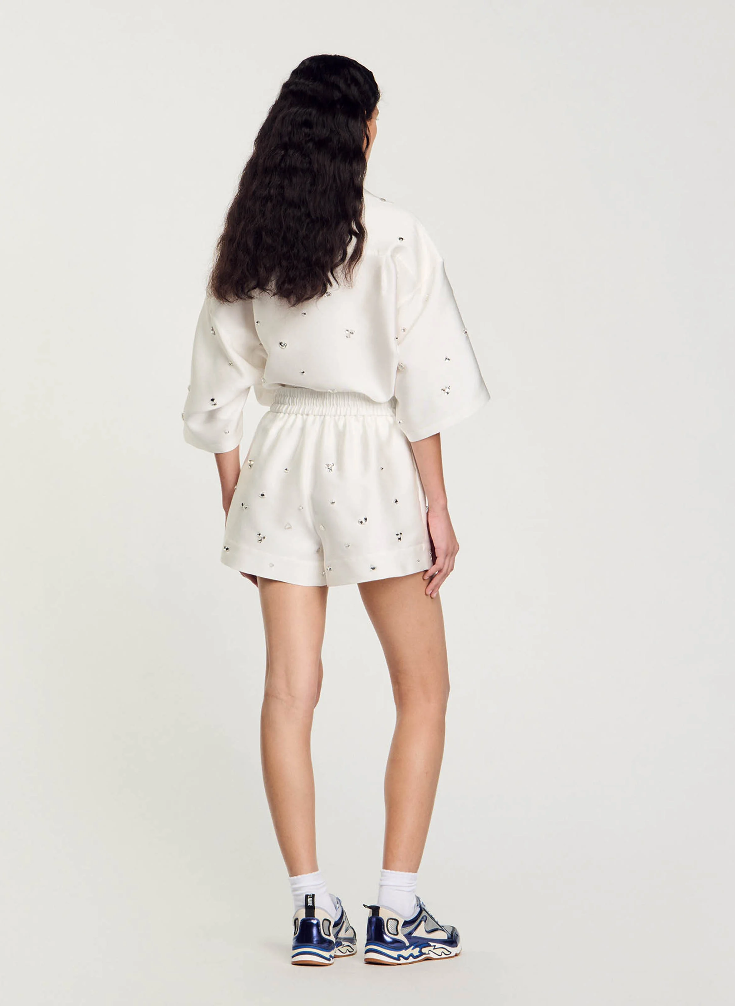 Short taille haute à strass | Blanc