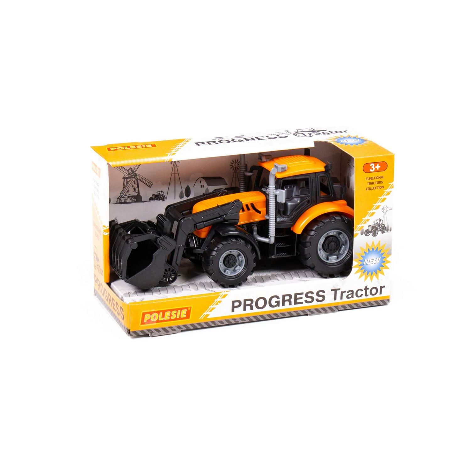 Polesie Spielzeug Traktor 91758, Schließschaufel, Radlader, Schwungantrieb orange