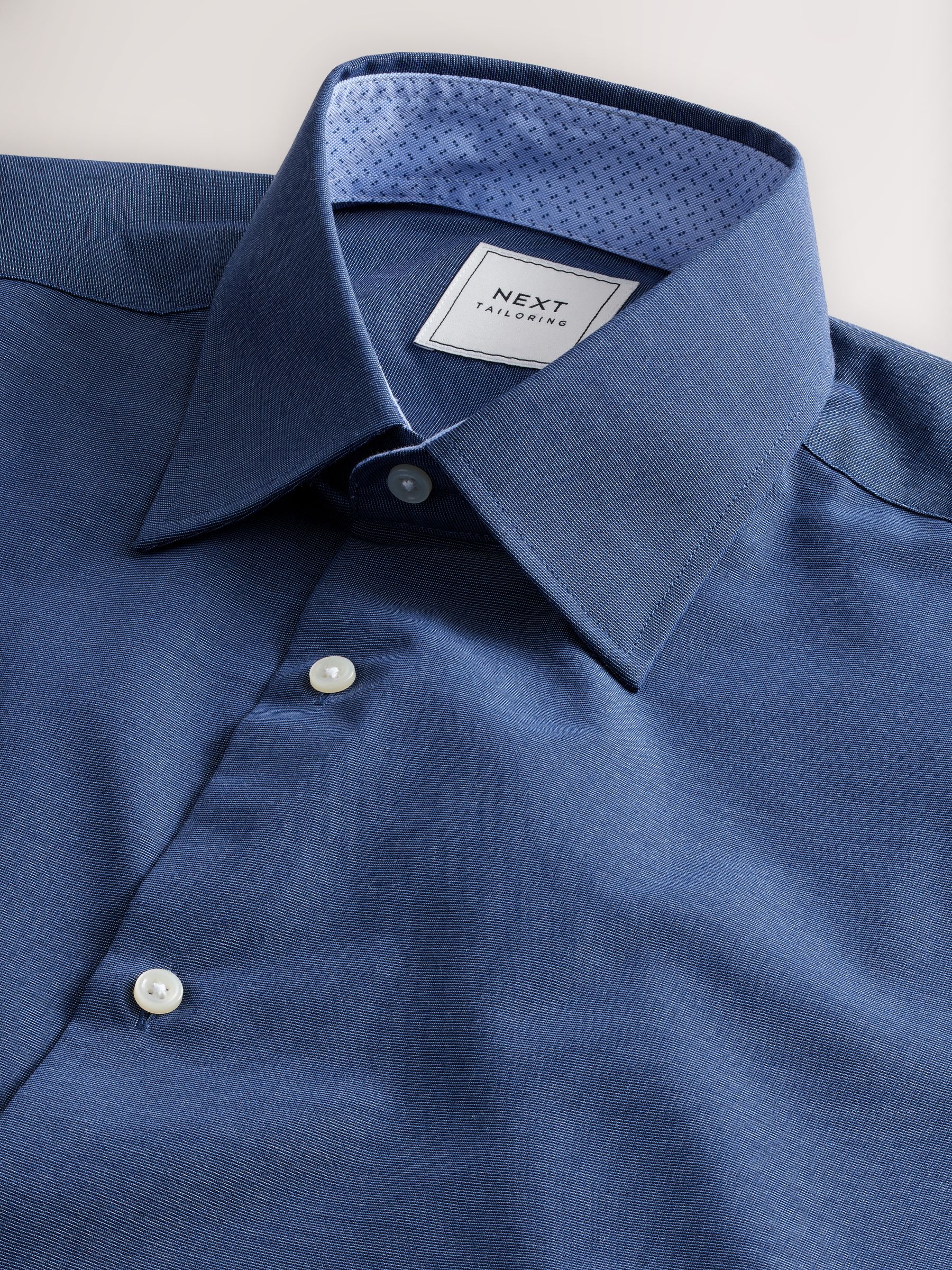 Indigo Blauw/Denim Blauw Stip/Wit Geometrisch Motief - Normale Pasvorm - Strijkvrije slimme overhemden met enkele manchet 3 pak