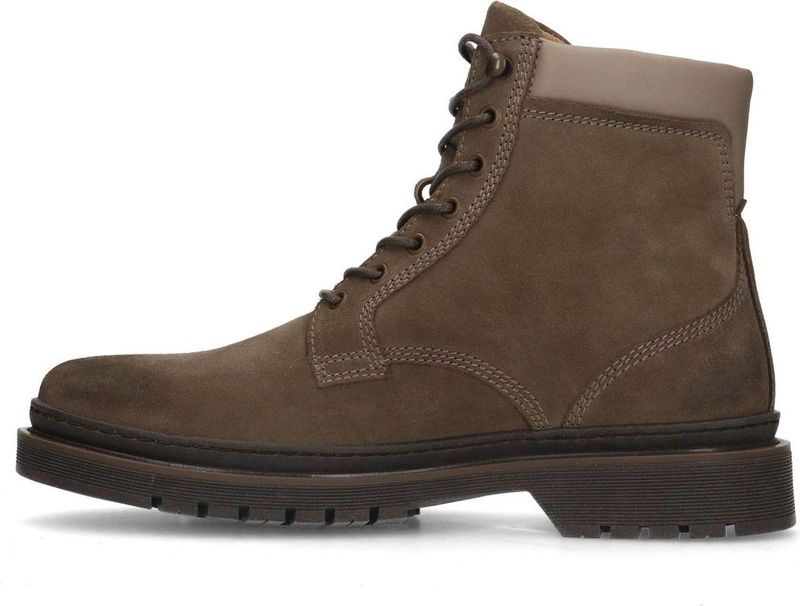 Manfield - Heren - Taupe Veterboots - Suède - Platte Hak 3 cm
