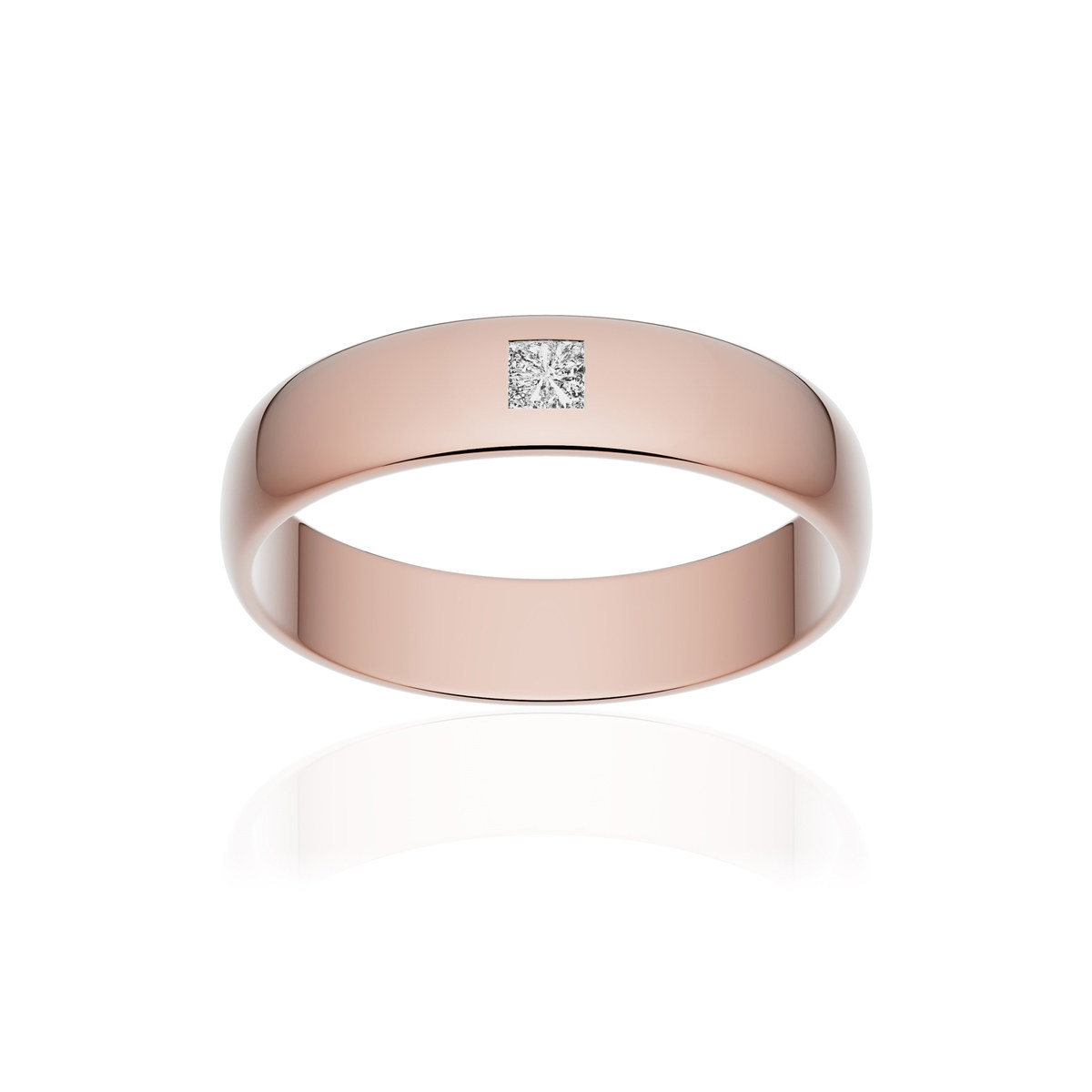 Alliance or 750 rose poli demi-jonc 4,5mm diamant princesse