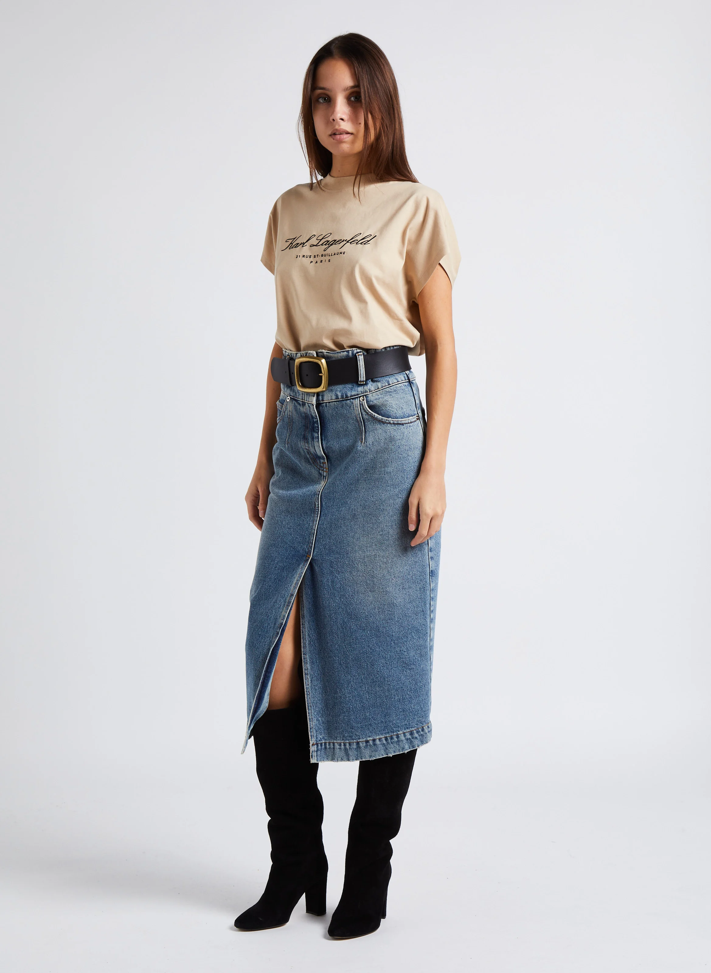 LETALA - Jupe midi en jean en coton | Bleu