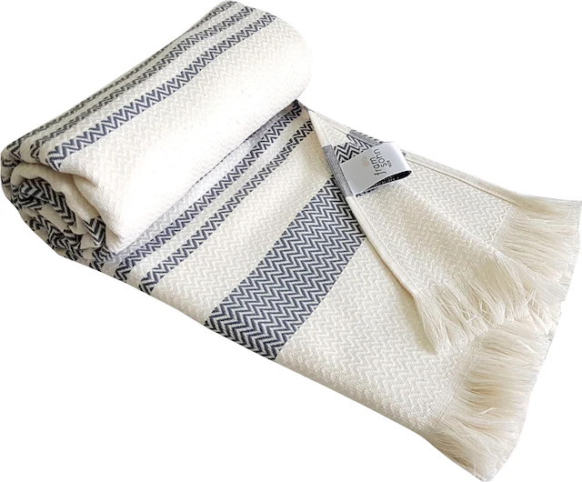 framsohn frottier Hamamtuch »Boho Living - Zick Zack Muster« 100x180, zick zack & mit Fransen, ideal als Strandtuch, Sauna, Reise