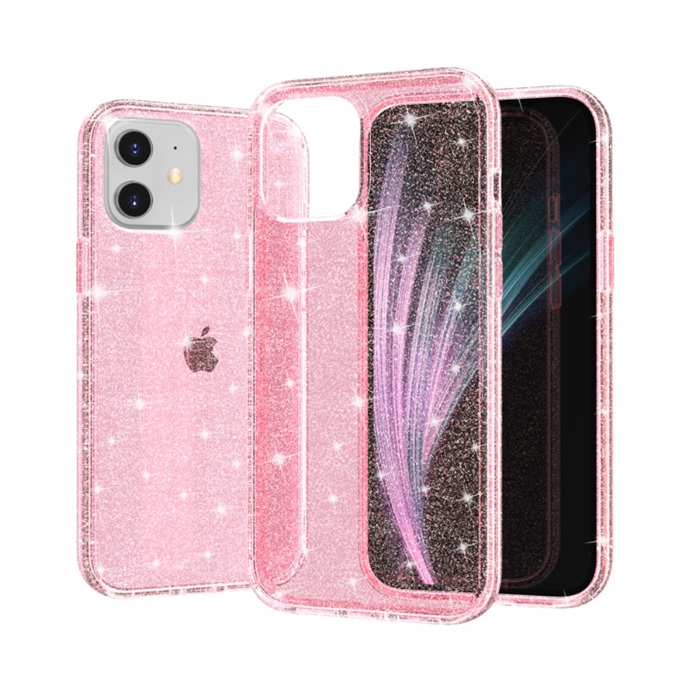 iPhone 12 / iPhone 12 Pro Hybrid Hardcase Schutzhülle im Glitzer Design - Pink / Transparent