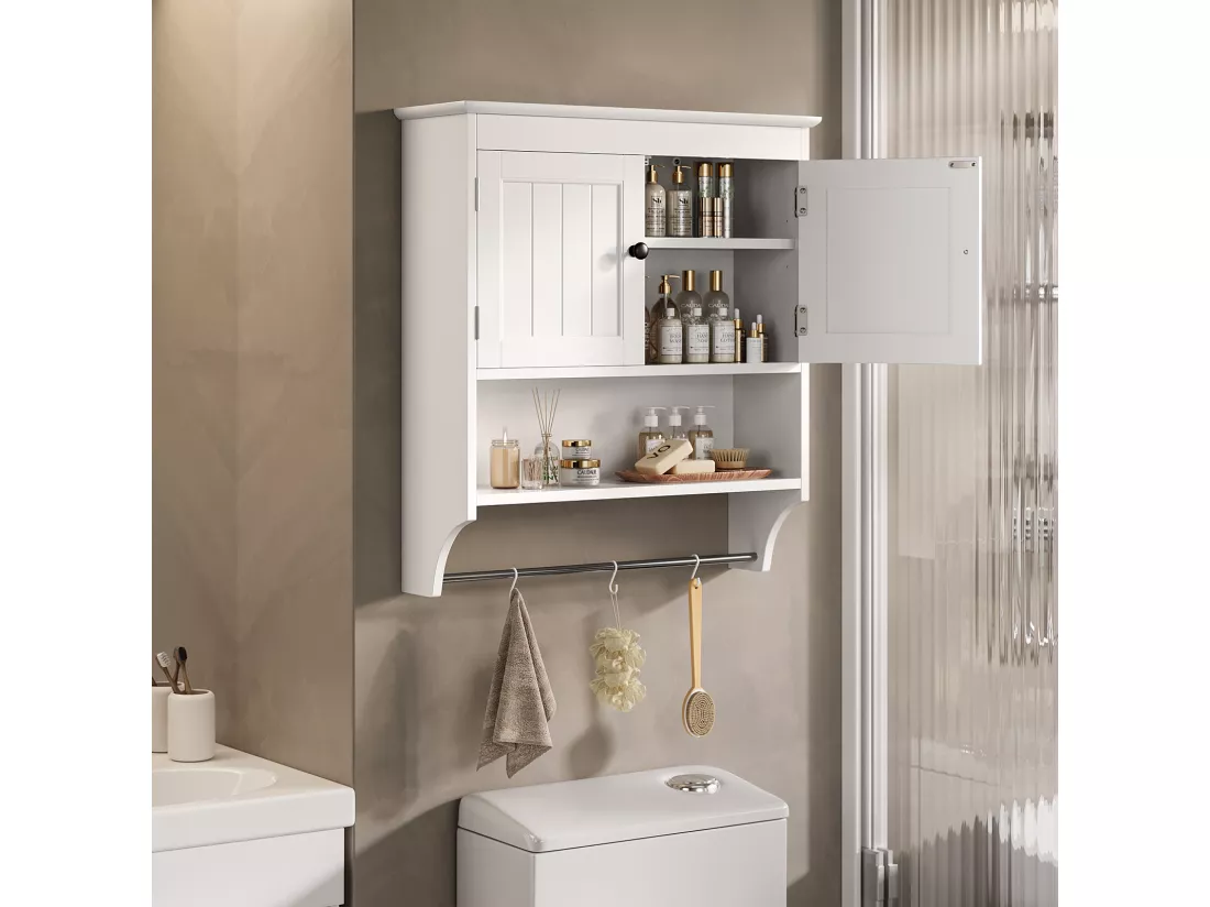 Bealife Meuble de Salle de Bain Mural Blanc avec Étagère à Serviettes