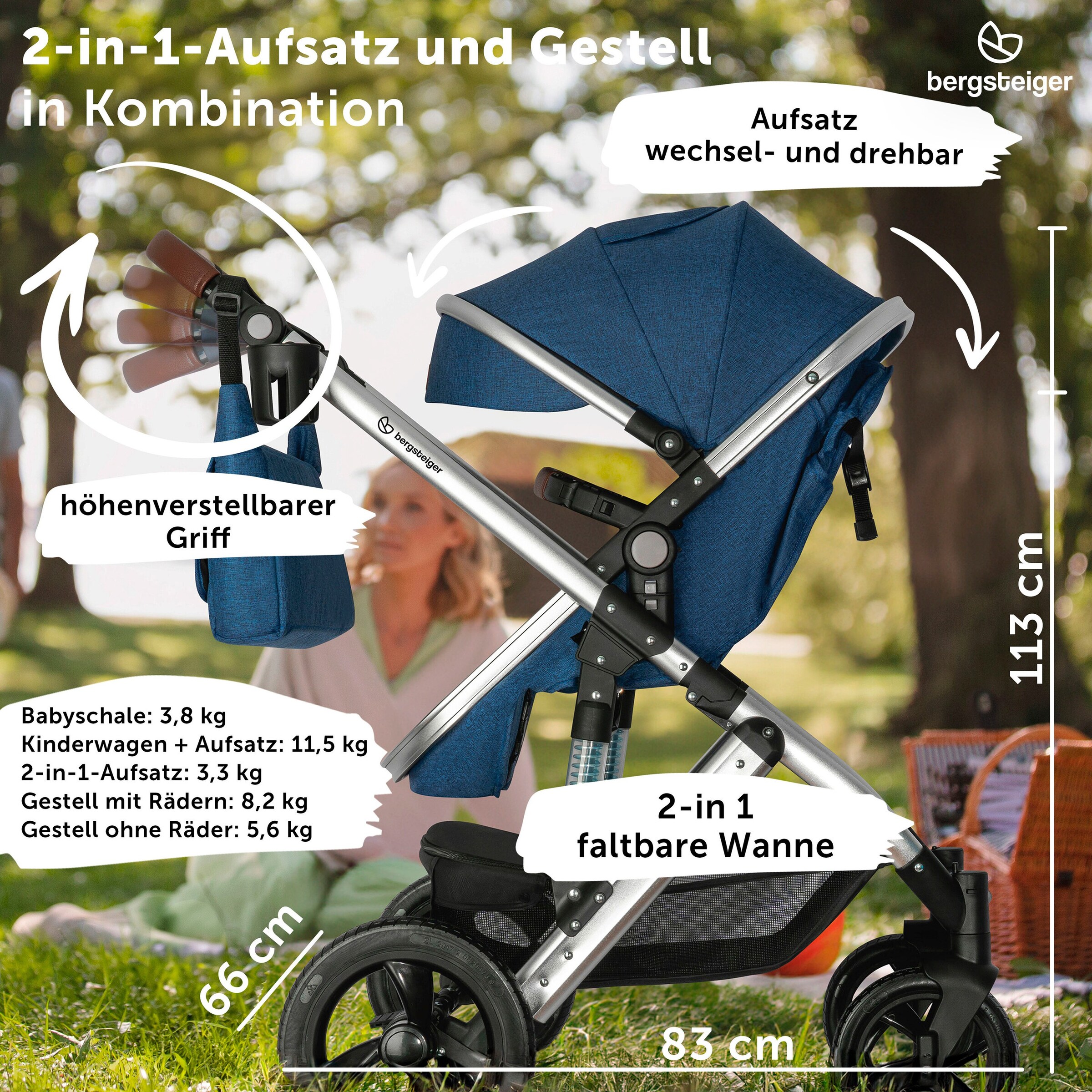 Bergsteiger Kinderwagen Nizza blue | Gestell: silver