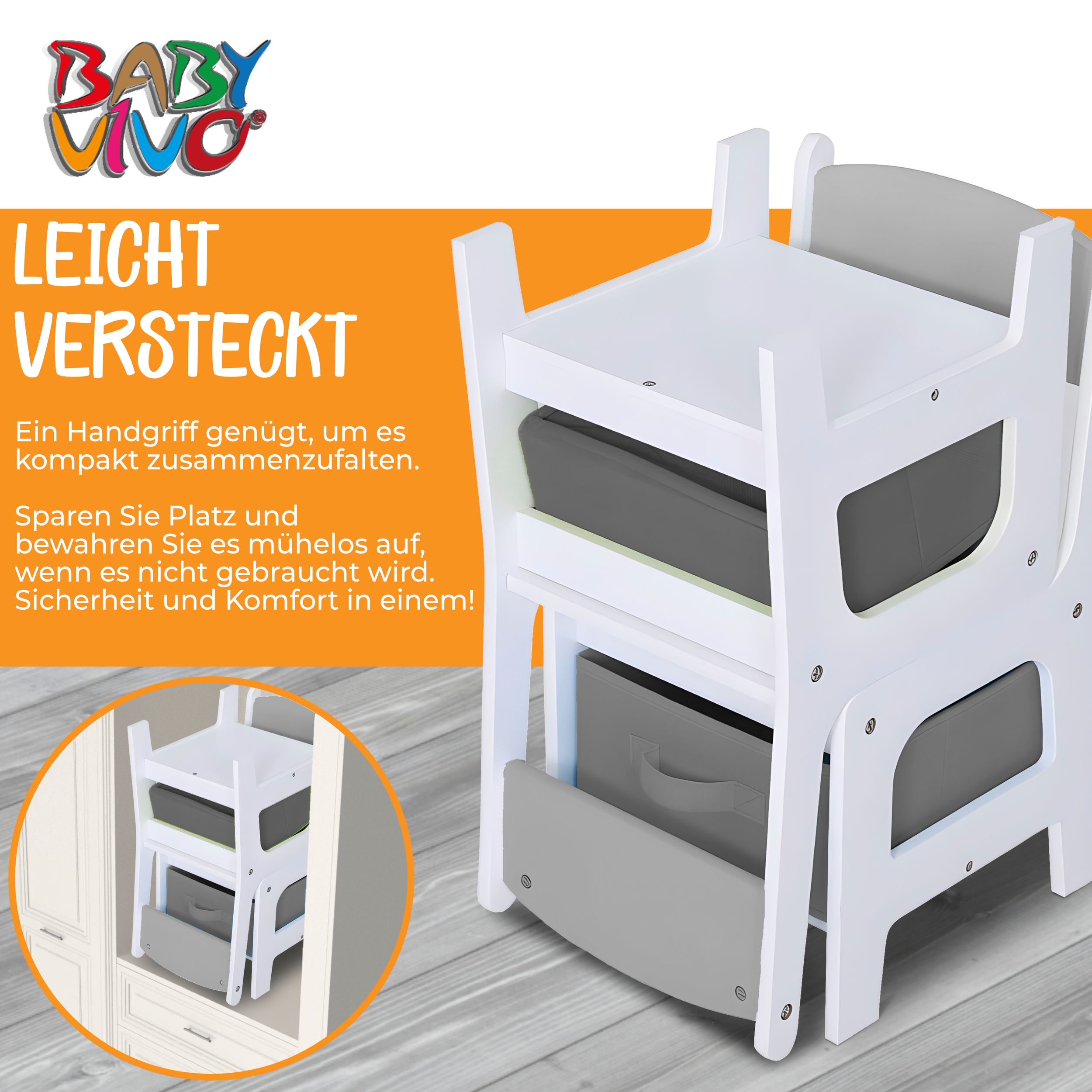 Baby Vivo Kindersitzgruppe mit multifunktionalem Tisch und 2 Stühlen aus Holz - Maurice in Grau