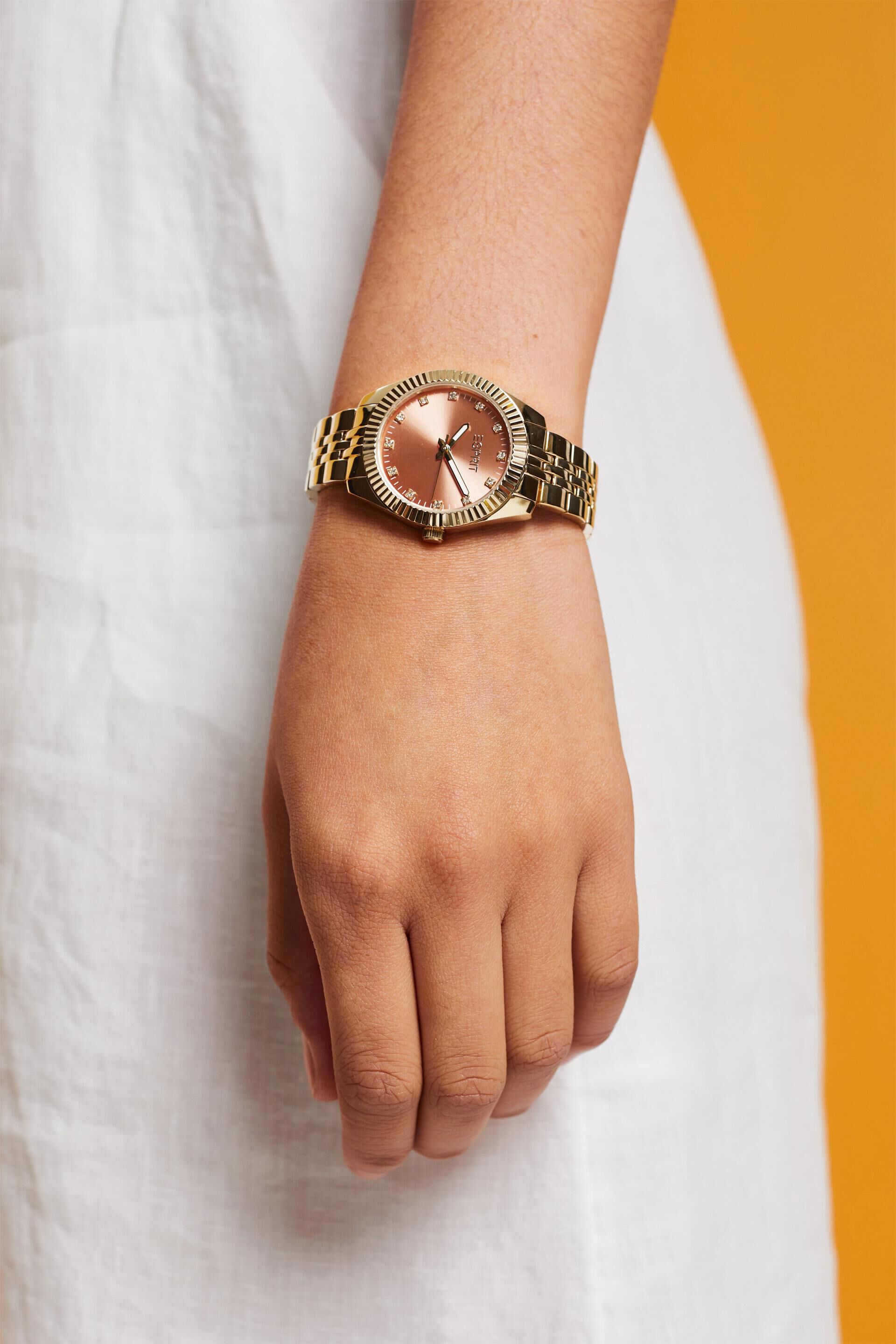 Montre en acier inoxydable sertie de zircone