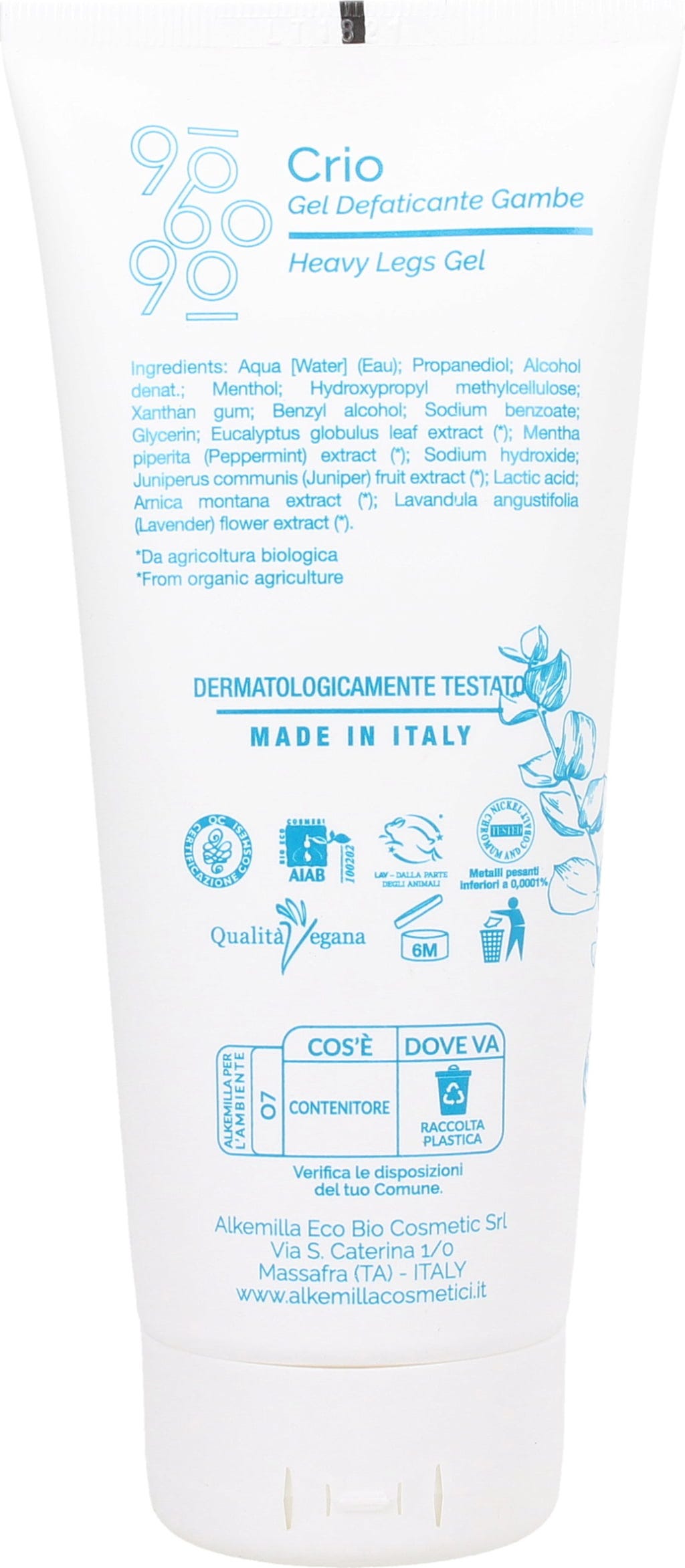 Alkemilla Eco Bio Cosmetic  Kühlendes Gel für die Beine 90/60/90, 200 ml
