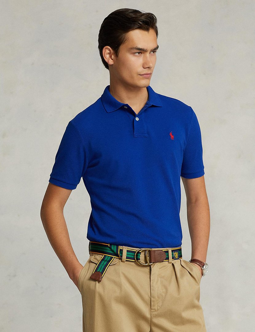 Slim Fit Blue Polo Red Logo