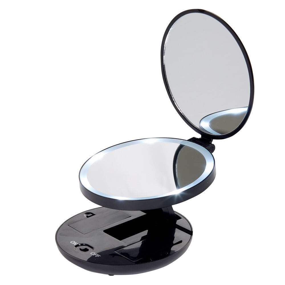 Miroir double rétractable sur pied rond noir LED