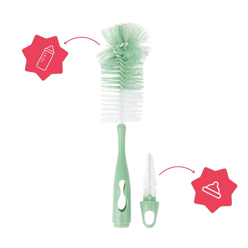 Goupillon 2-en-1 biberons et tétines - Vert - Ecru