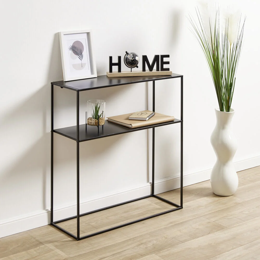 Console en fer noir avec 2 tablettes 70x26xH75cm