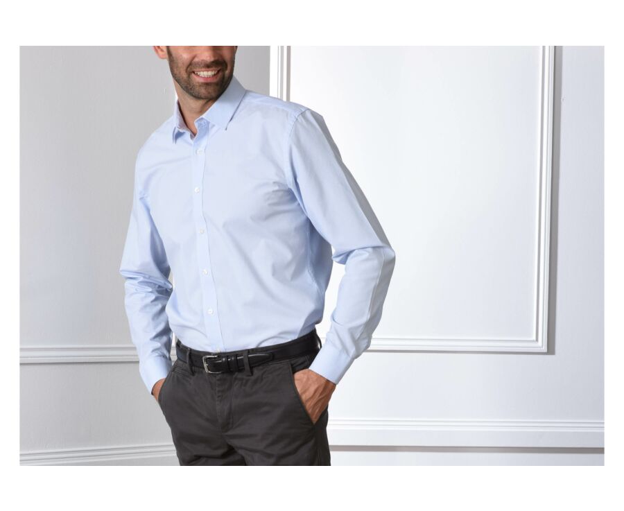 Chemise à fines rayures bleues - Col français - ANTOINE