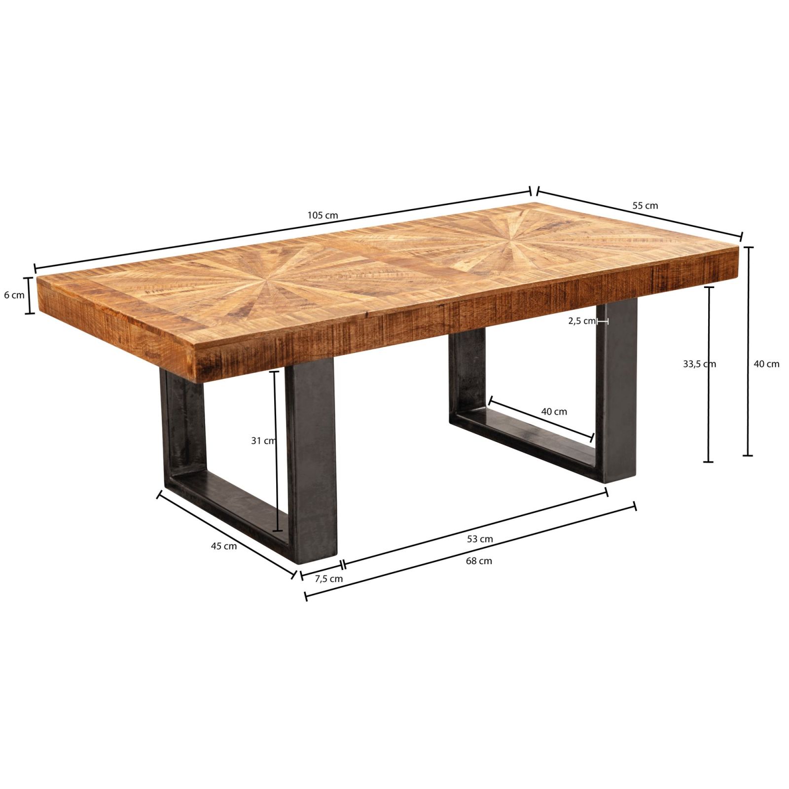 Couchtisch - Mango dunkelbraun - U-Gestell - 105 cm