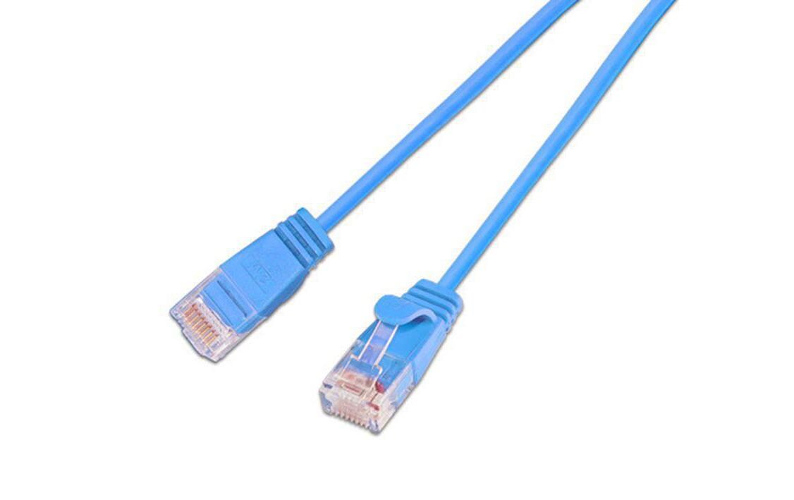 Slimpatchkabel RJ-45 - RJ-45, Cat 6, UTP, 1 m, BlauLightpatchkabel rund, ungeschirmtes Twisted-Pair-Kabel (U/UTP) mit Klinkenschutz